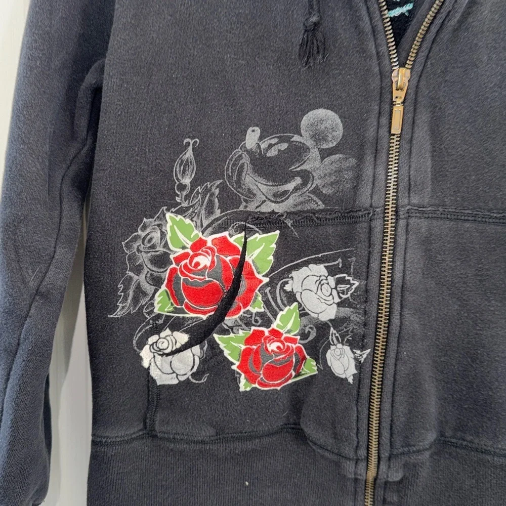 Rare 2000s Disney Mickey Mouse Double Zip Hoodie Rose Embroidery Size large - Picture 6 of 7
